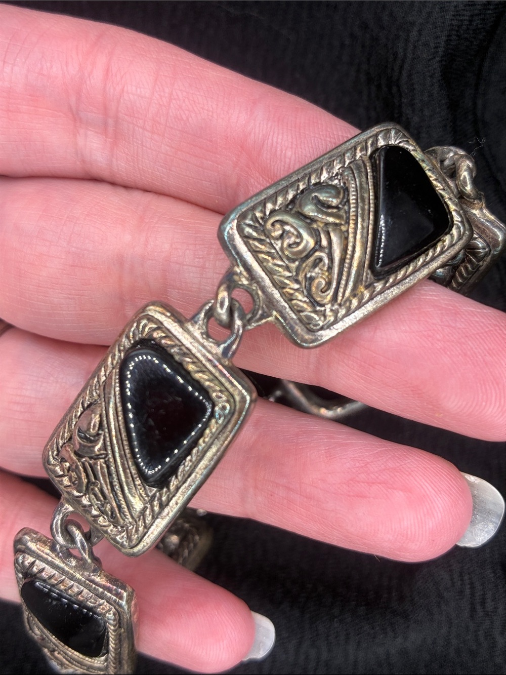 Vintage-Inspired Black Stone Men's Bracelet